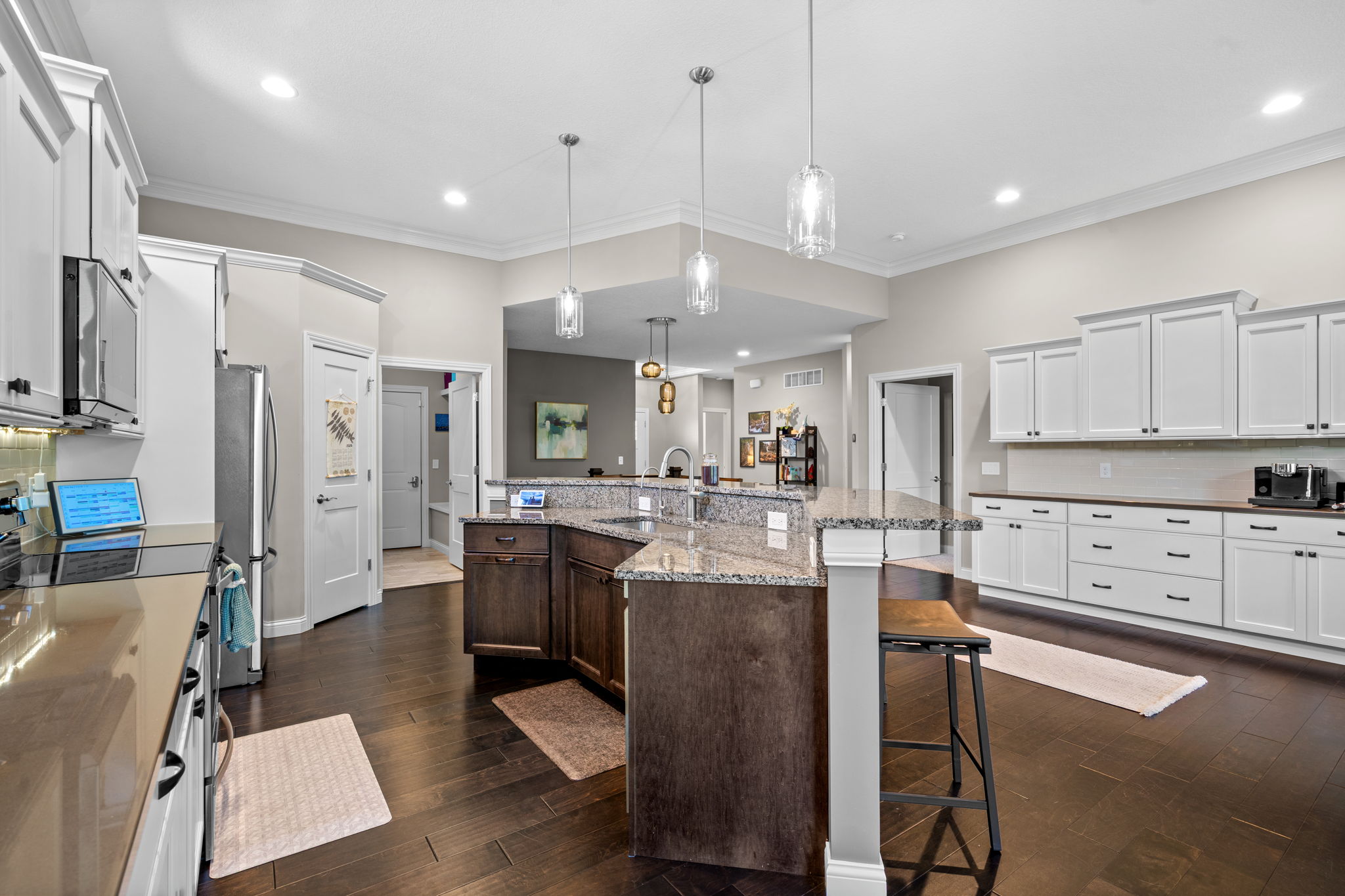 Kitchen with large island and bar seating